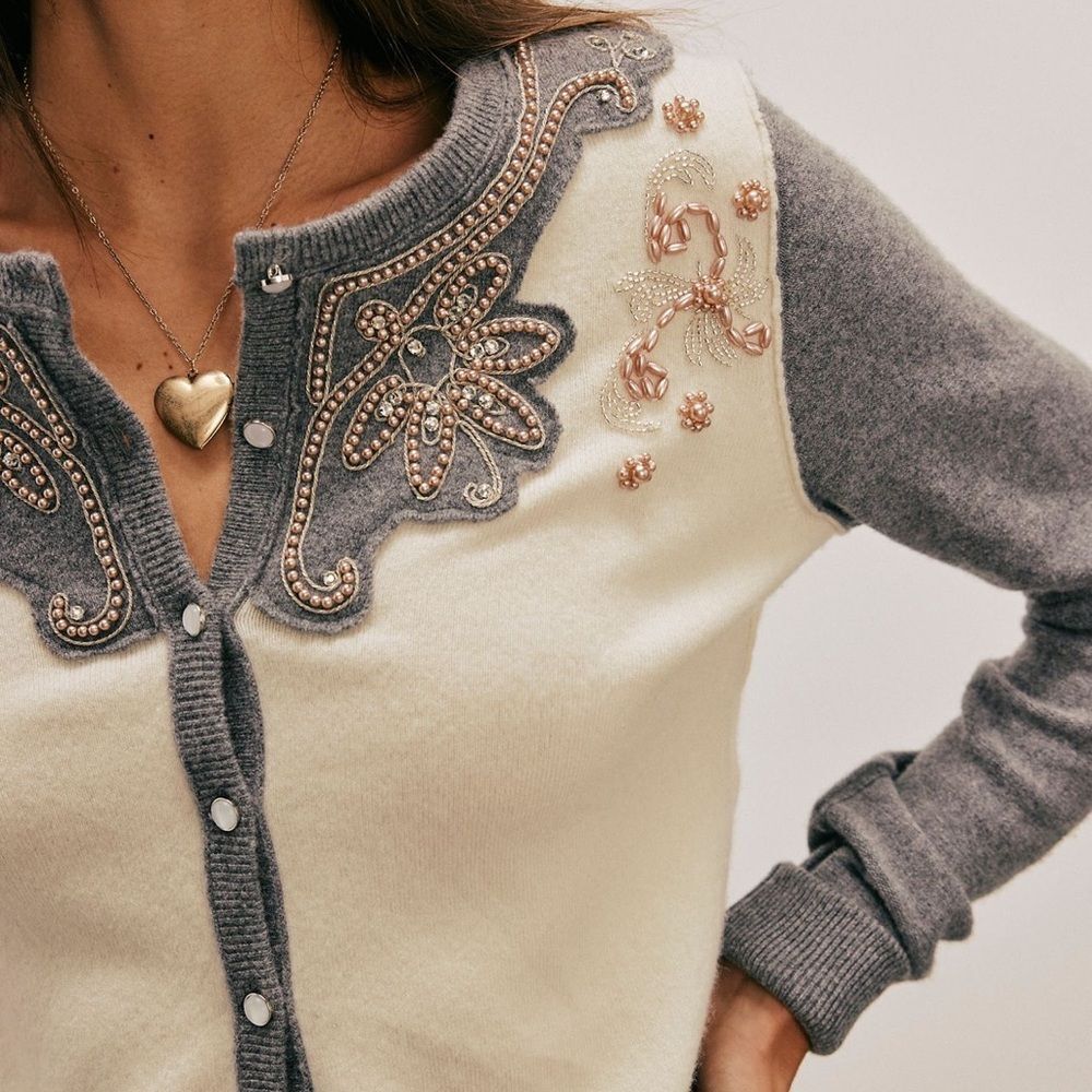 Free People We the Free Loui Embellished Cardi Grey Combo - Picture 3 of 7